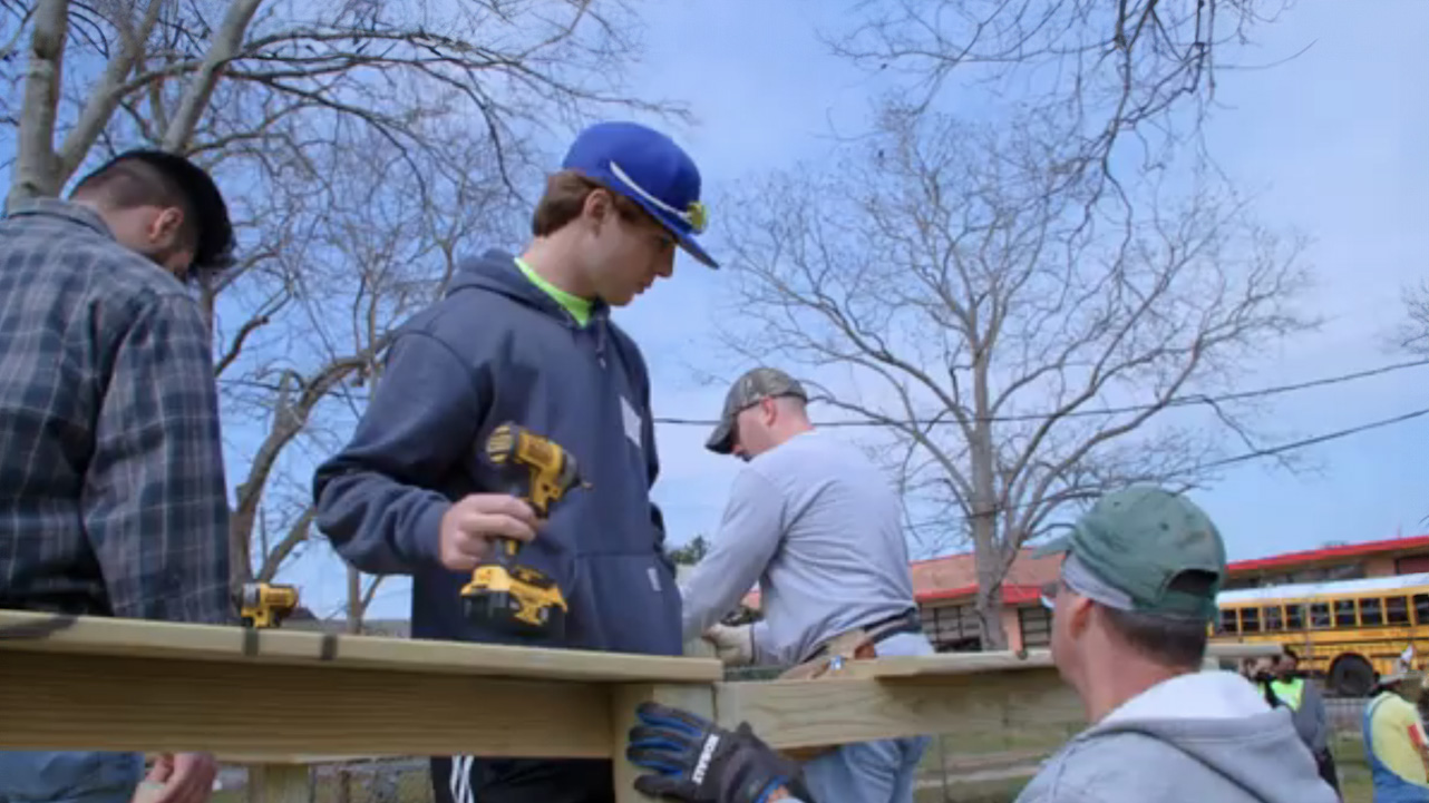 Students working on community project